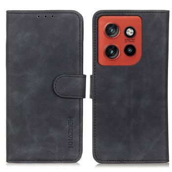 Чехол-книжка KHAZNEH с матовой фактурой Cowhide и магнитным хлястиком на Motorola Edge 60 Neo 5G — чёрный