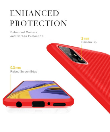 Противоударный чехол HMC Carbon Fiber Series на Samsung Galaxy A51 - Красный