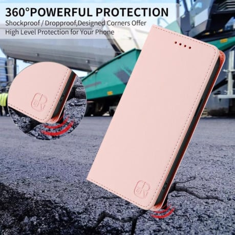 Чехол-книжка RC01 Dual-Folded Magnetic Suction RFID Leather на Xiaomi Redmi Note 14 4G 164.84mm  - розовый
