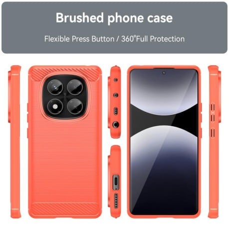 Протиударний чохол Brushed Texture Carbon Fiber на Xiaomi Redmi Note 14 Pro 4G - червоний