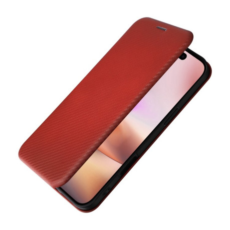 Чехол-книжка Carbon Fiber Texture на iPhone 16 - коричневый