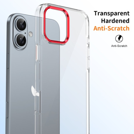 Противоударный чехол Ice Feel HD Transparent PC Full Coverage для iPhone 16 Plus - красный