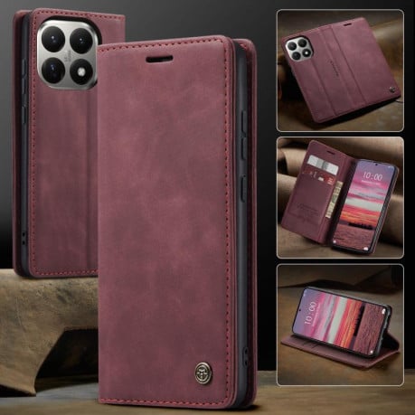 Чехол-книжка CaseMe-013 многофункциональный с кармашком на карт на Xiaomi 15T - красный