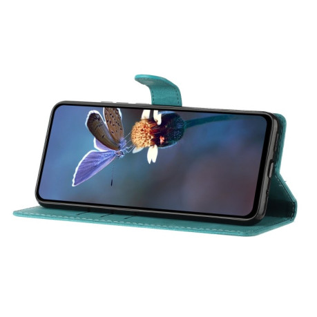 Чехол-книжка Flower Butterfly Embossing для Motorola Edge 50 5G - голубой