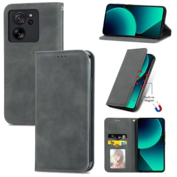 Чохол-книжка Retro Skin Feel Magnetic Flip Leather для Xiaomi 13T / 13T Pro - сірий