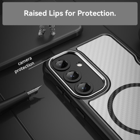 Ударозащитный чехол Carbon Fiber Texture MagSafe Translucent на Samsung Galaxy S25+ 5G - черный