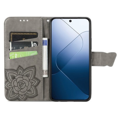Чохол-книжка Butterfly Love Flower Embossed для Xiaomi 14 - сірий