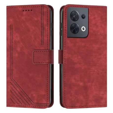 Чохол-книжка Skin Feel Stripe Pattern для OPPO Reno 8 5G - червоний