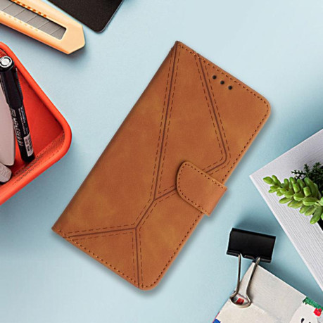 Чехол-книжка Stitching Embossed Leather для Motorola Edge 60 - коричневый
