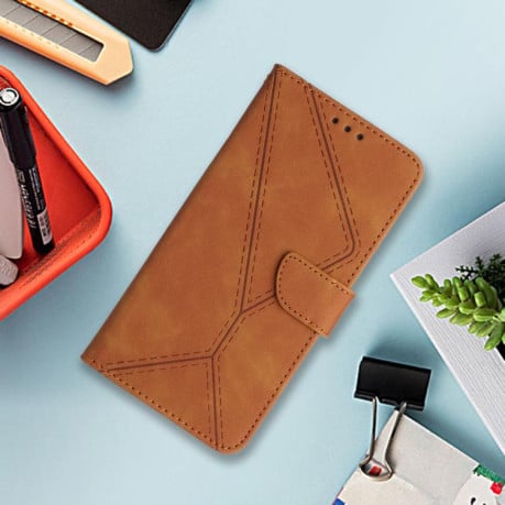 Чехол-книжка Stitching Embossed Leather для OPPO Reno13 Global - коричневый
