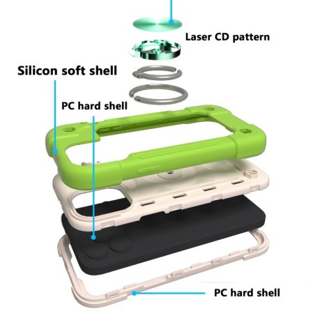 Противоударный чехол Silicone with Dual-Ring Holder для iPhone 14/13 - светло-зеленый