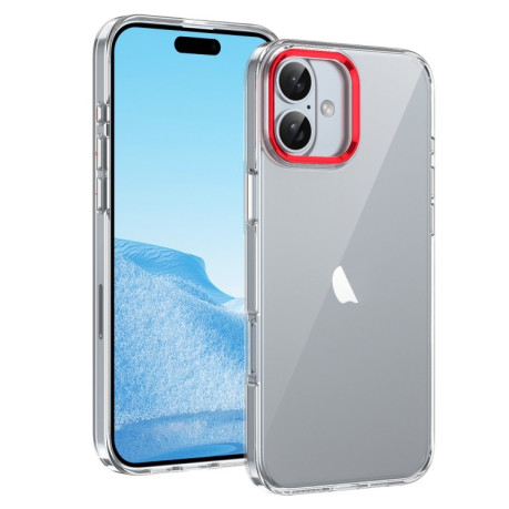 Противоударный чехол Ice Feel HD Transparent PC Full Coverage для iPhone 16 Plus - красный