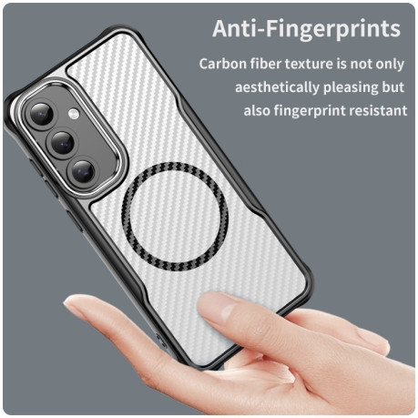 Ударозащитный чехол Carbon Fiber Texture MagSafe Translucent на Samsung Galaxy S24 FE 5G - черный