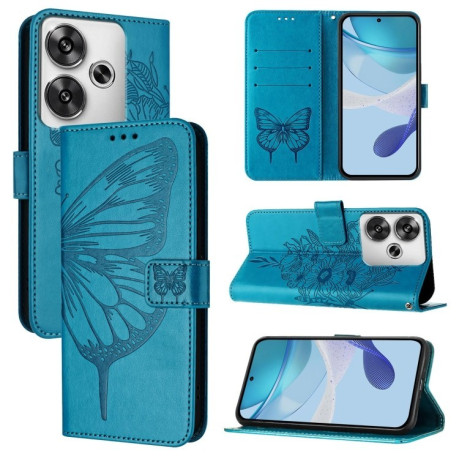 Чехол-книжка Embossed Butterfly для Xiaomi Poco F6 - синий