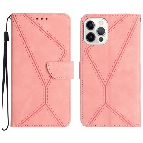 Чохол-книжка Stitching Embossed Leather для iPhone 15 Pro -рожевий