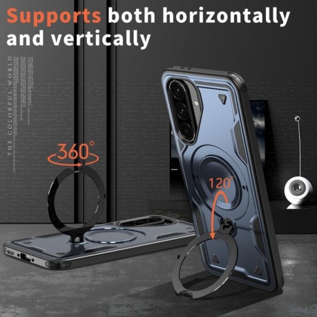 Противоударный чехол MagSafe Holder Armor PC Hybrid для Samsung Galaxy A56 5G - синий