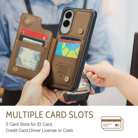 Чехол CaseMe C22 Card Slots Holder RFID Anti-theft для Samsung Galaxy S25 Edge 5G - коричневый