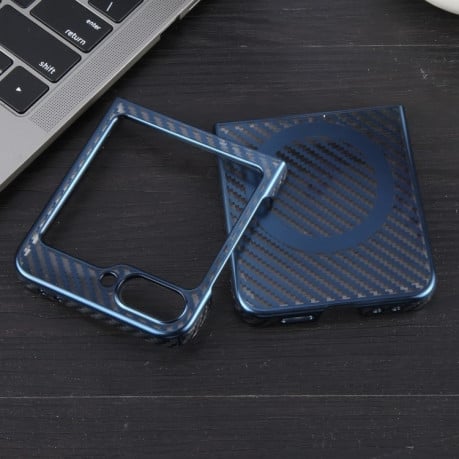 Противоударный чехол 6D Plated Carbon Fiber Clear Magsafe PC на  Samsung Galaxy  Flip 6 - синий