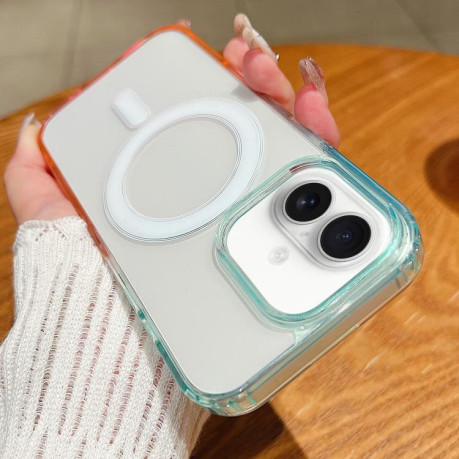 Чехол Contrast Color Gradient Transparent MagSafe для iPhone 17 - Blue Green + Pink