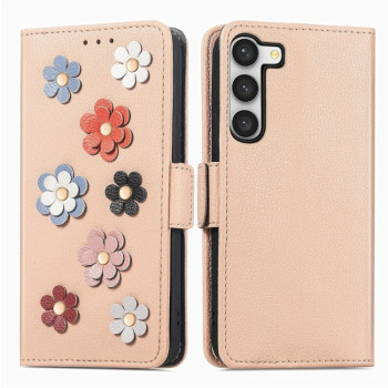 Чехол-книжка Stereoscopic Flowers для Samsung Galaxy S23+ 5G - хаки