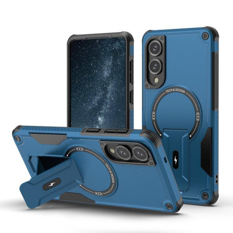 Противоударный чехол MagSafe Holder Armor PC Hybrid для Samsung Galaxy S25 Edge 5G - синий