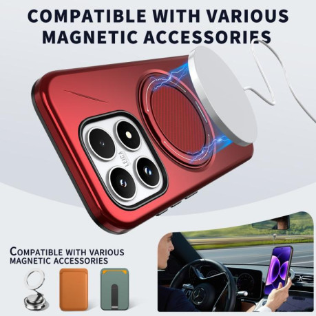 Чехол Metal Rotation Holder MagSafe TPU Hybrid PC с металлическим поворотным держателем и MagSafe для Xiaomi 17 — красный