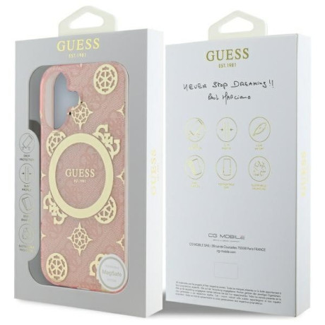 Оригинальный чехол Guess IML Peony On 4G Background MagSafe для iPhone 16 - Pink