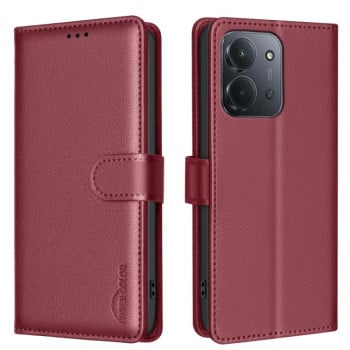 Чехол-книжка Litchi Texture RFID Anti-theft Leather на Xiaomi Redmi 15C 5G / 4G EU 173mm / Poco C85 5G - красный