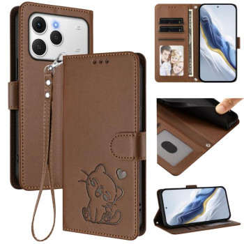 Чехол-книжка Escase с рельефным котом и ремешком на Tecno Spark 40 4G — коричневый