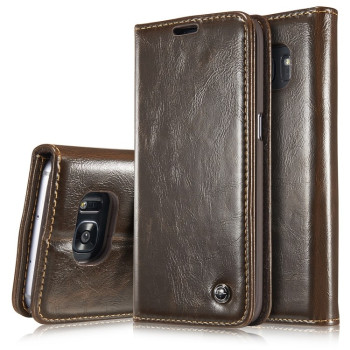 Кожаный чехол-книжка CaseMe 003 Series на Galaxy S7 Edge - коричневый