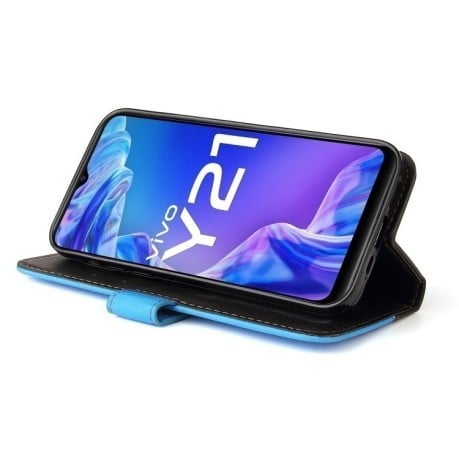 Чехол-книжка Stitching-Color Horizontal Flip Leather для Vivo Y21 / Y21s / Y33s - синий
