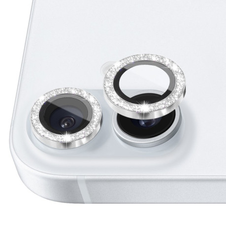 Захисне скло NORTHJO Glitter Camera Lens Protector Tempered Glass Metal Ring на iPhone 16 / 16 Plus - сріблясте