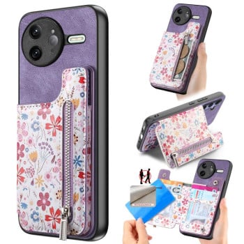 Протиударний чохол Retro Painted Zipper Wallet для Xiaomi Poco F7 Ultra 5G - фіолетовий