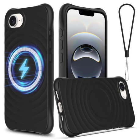 Чохол протиударний Wave Texture MagSafe Magnetic Liquid Silicone для iPhone 16e - чорний