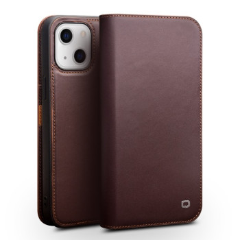 Кожаный чехол QIALINO Wallet Case для iPhone 14/13 - коричневый