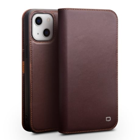 Кожаный чехол QIALINO Wallet Case для iPhone 13 mini - коричневый