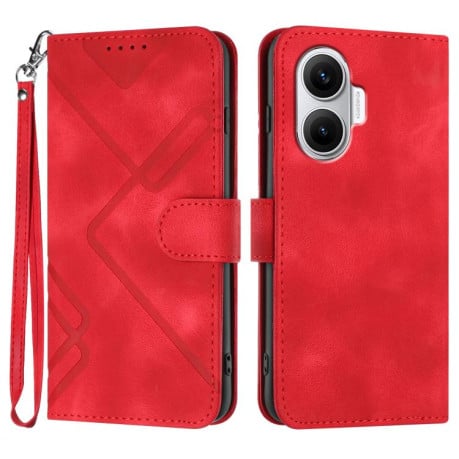 Чехол-книжка Line Pattern Skin Feel Leather для Xiaomi Redmi Turbo 4 Pro / Xiaomi Poco F7 - красный
