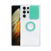 Противоударный чехол Sliding Camera with Ring Holder для Samsung Galaxy S22 5G - прозрачно- зеленый