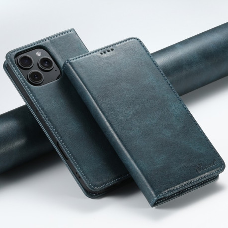 Чохол протиударний Suteni H02 Leather Wallet Stand для iPhone 16 Pro - синій