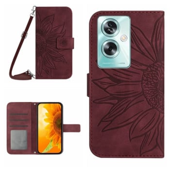 Чохол-книжка Skin Feel з малюнком соняшника на OPPO Reno11 F 5G/F25 Pro 5G - винно-червоний