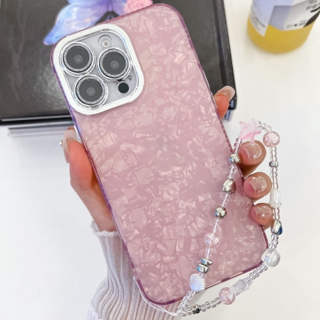 Чохол протиударний Plating Glitter Texture Chain для iPhone 16 Plus - Pink Shell Pattern