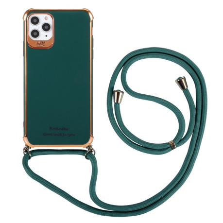 Противоударный чехол Electroplating with Lanyard для iPhone 12 - зеленый (с защитой камеры)