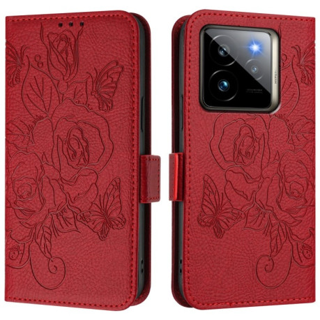 Чехол-книжка Embossed Rose RFID Anti-theft Leather для Realme GT 7 Pro 5G - красный