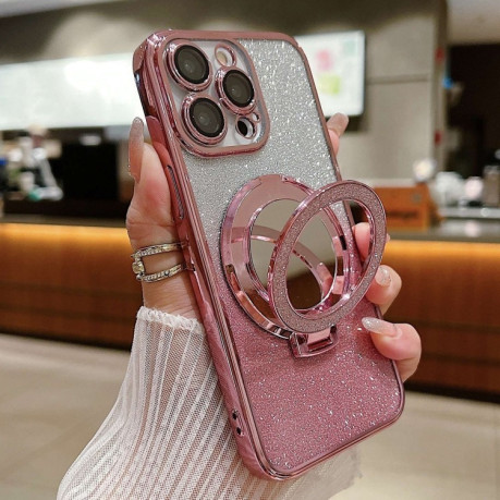 Чехол Plated Mirror Holder Gradient Glitter MagSafe на iPhone 16 Pro - розовый