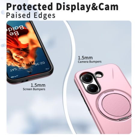 Чохол Metal Rotation Holder MagSafe TPU Hybrid PC з металевим поворотним тримачем і MagSafe на Xiaomi Redmi Turbo 5 5G / Poco X8 Pro 5G — рожевий