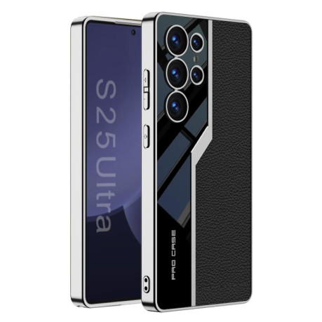 Противоударный чехол GKK Plating TPU + Leather Supercar  для Samsung Galaxy S25 Ultra 5G - черный
