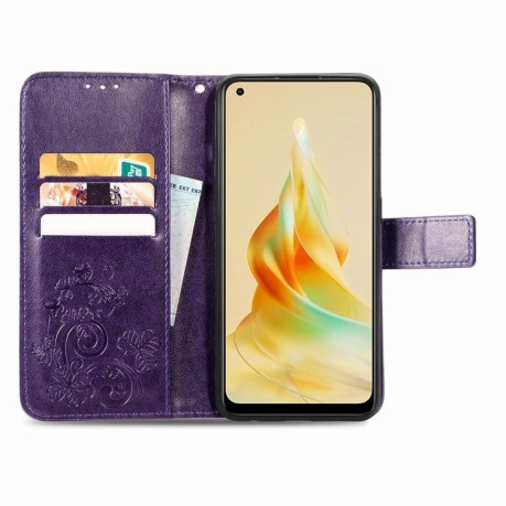 Чехол Four-leaf Clasp Embossed Buckle на OPPO Reno8 T 4G - фиолетовый