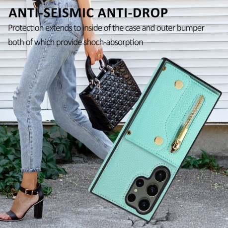 Чохол DF-09 Crossbody Litchi Texture Card Bag Designg для Samsung Galaxy S24 Ultra - зелений