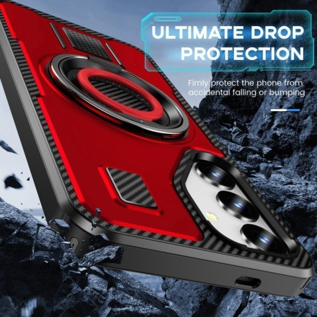 Противоударный чехол Ring Holder Carbon Fiber PC Hybrid TPU для Samsung Galaxy S25+ 5G - красный