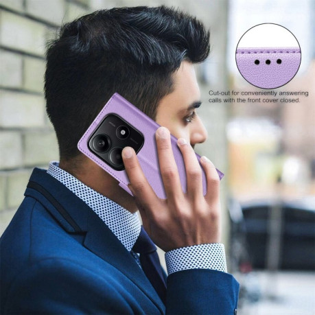 Чехол-книжка Litchi Texture RFID Anti-theft Leather для Xiaomi Redmi Note 14 5G/Poco M7 Pro 5G - фиолетовый